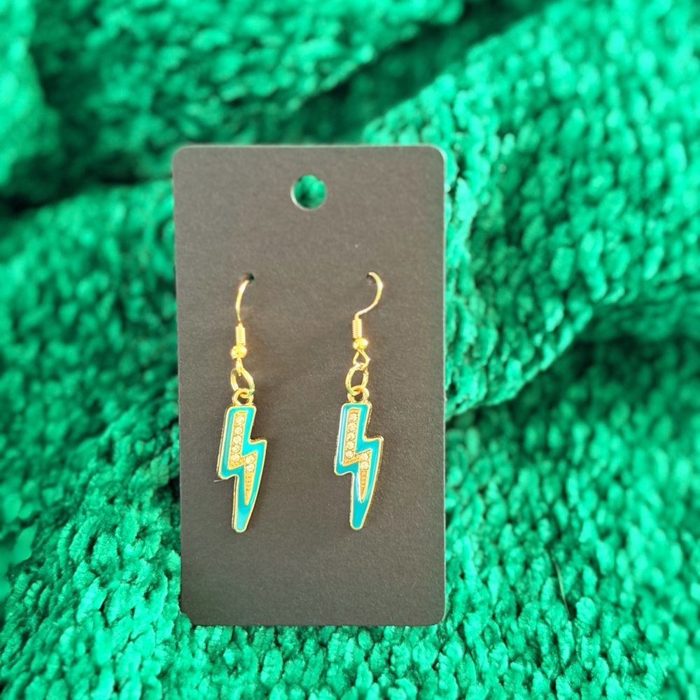 Gold and Green Lightning Bolt Earrings
